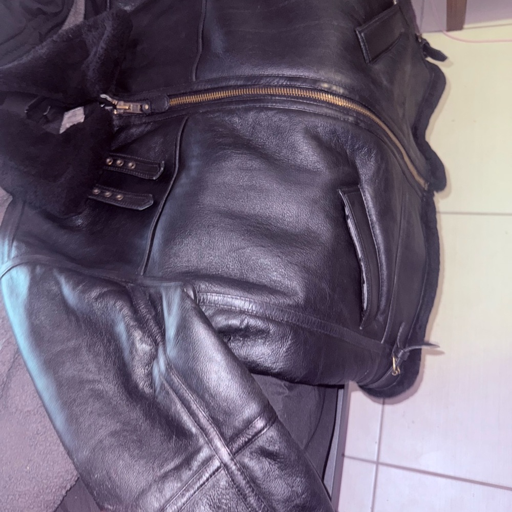 Italian leather coat made with real Sherling